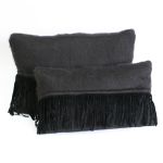 Cushion wool suede fringes black 50x30cm