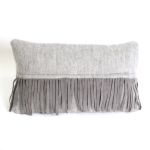 Cushion wool suede fringes light grey 60x40cm
