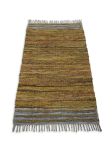 Rug braided leather 200x300cm beige with border white and jute accent