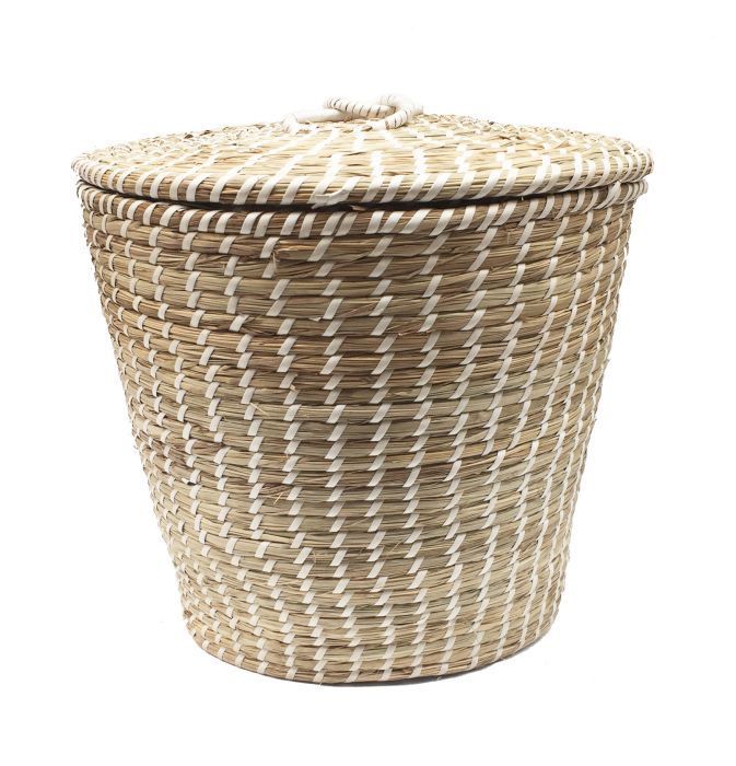 basket with lid hg37 4030cm braided grass white ribbon pvc