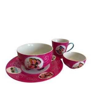 Cadeauset servies vlinder roze Bord kom kommetje mok