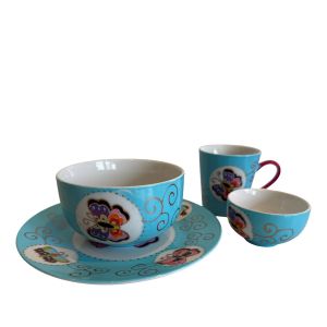 Cadeauset servies vlinder zeeblauw Bord kom kommetje mok
