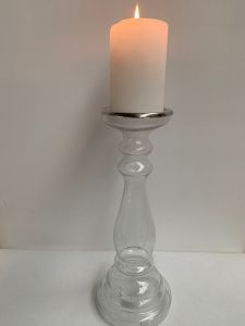 Candlestick round glass transparent hg 31 cm for standard candle ø 70 mm