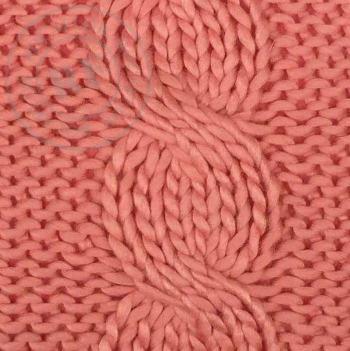 cushion coral knitted cables 50x30cm