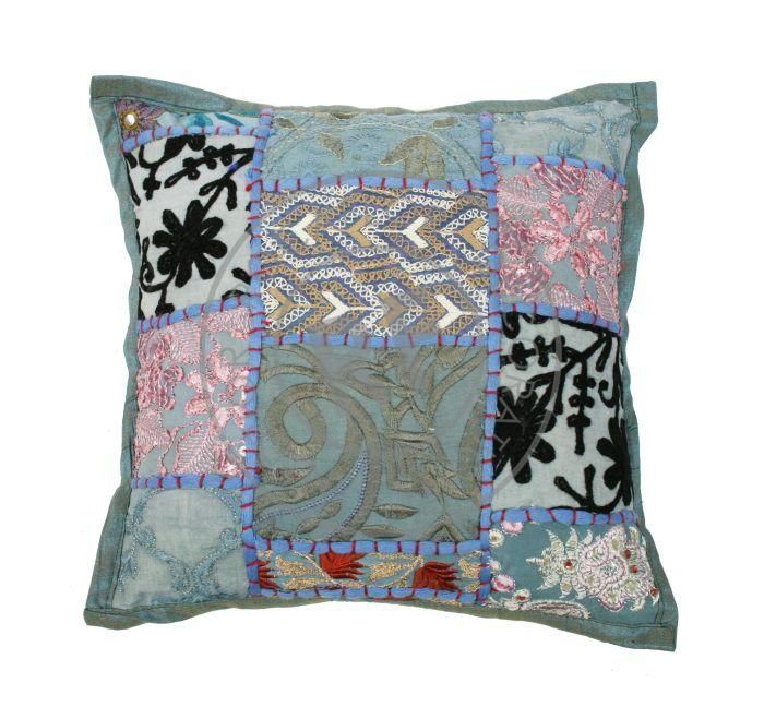 cushion india patchwork pastel green blue 30x30cm