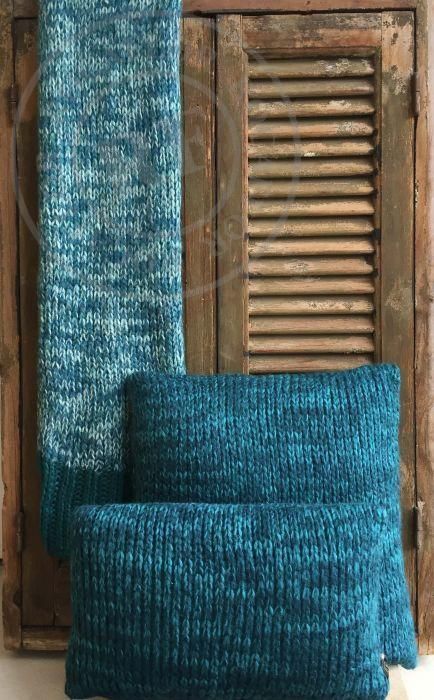 cushion knitted petrol colours 50x30cm