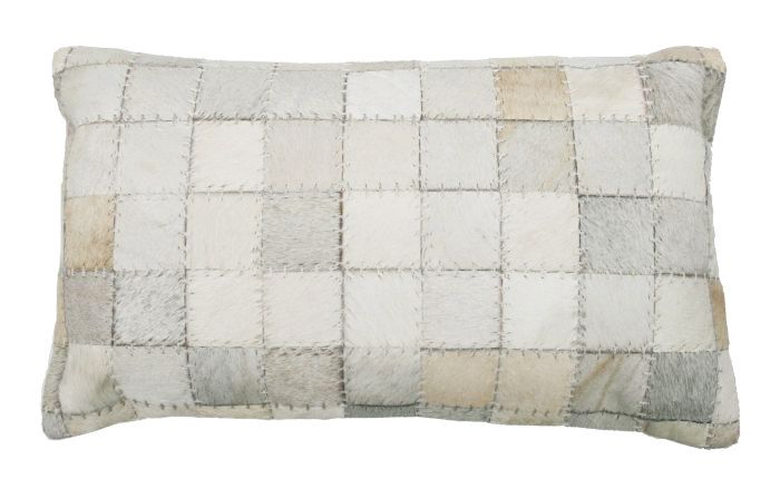 cushion leather square bloc pattern white 50x30cm