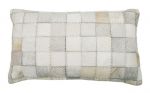 Cushion Leather Square Bloc Pattern White 50x30cm