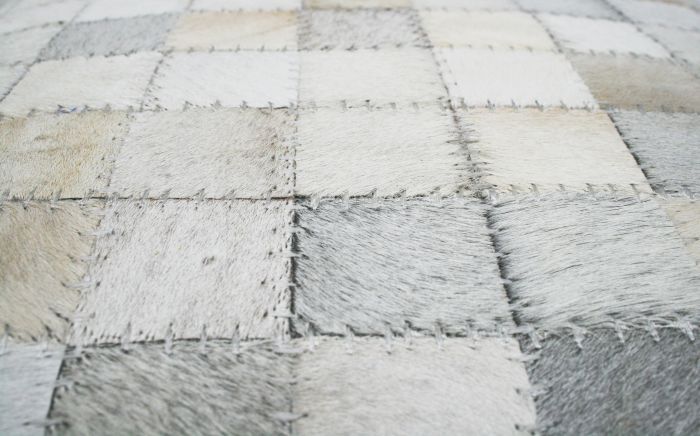 cushion leather square bloc pattern white 50x30cm