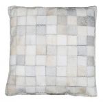 Cushion Leather Square Bloc Pattern White 50x50cm
