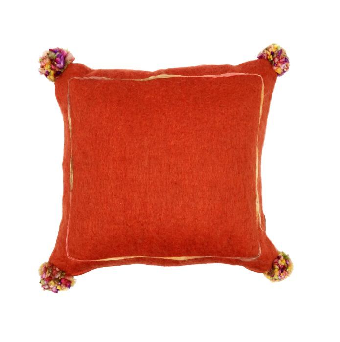 cushion orange with multi pompon 50x50cm with filler