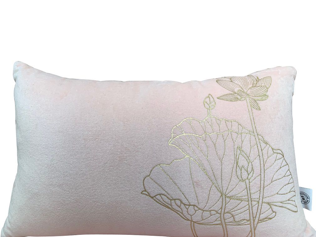 cushion velvet light pink 50x30cm print gold lotus flower