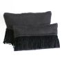 Cushion wool suede fringes black 50x30cm