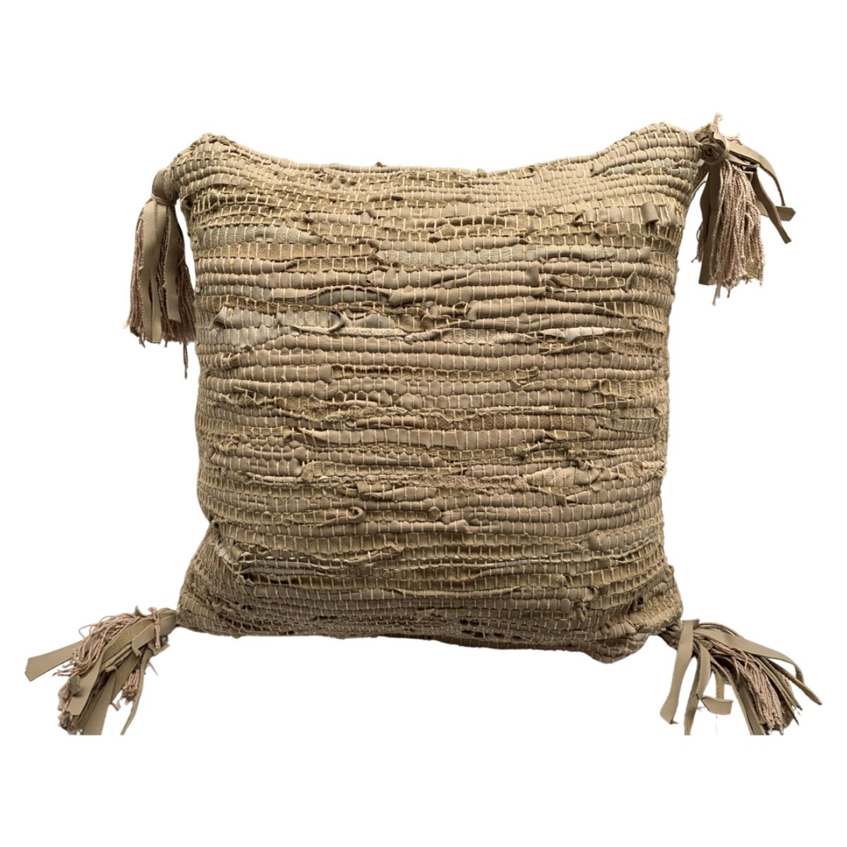 cushion woven recycled leather beige 45x45cm