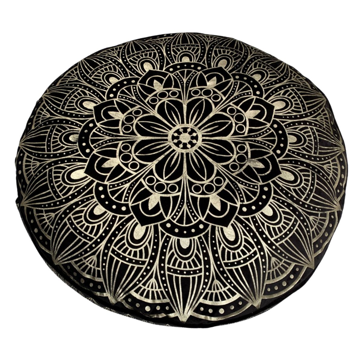 floorcushion velvet 70 hg 12 black with print gold mandala