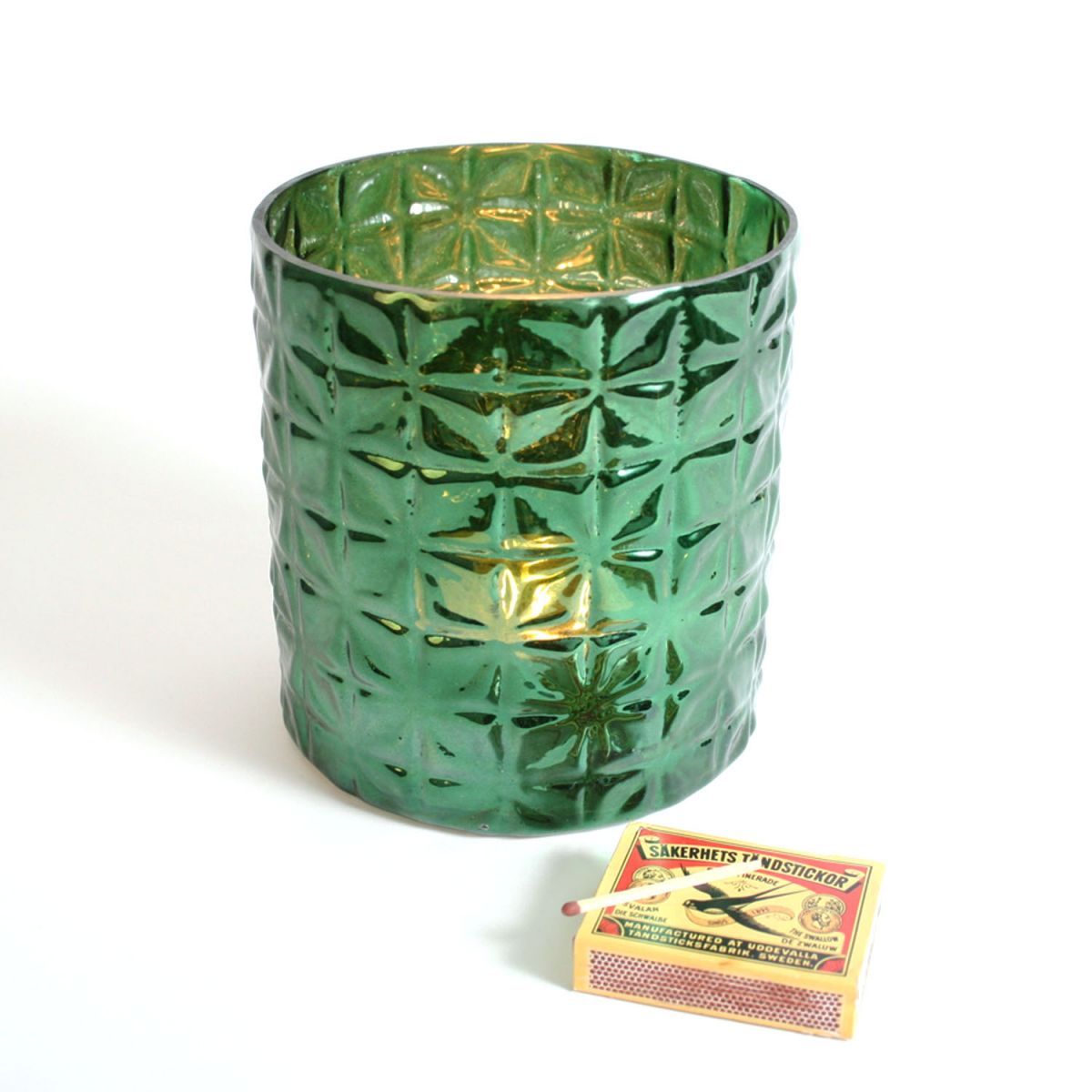glas waxinehouder cilinder groen 16x15cm