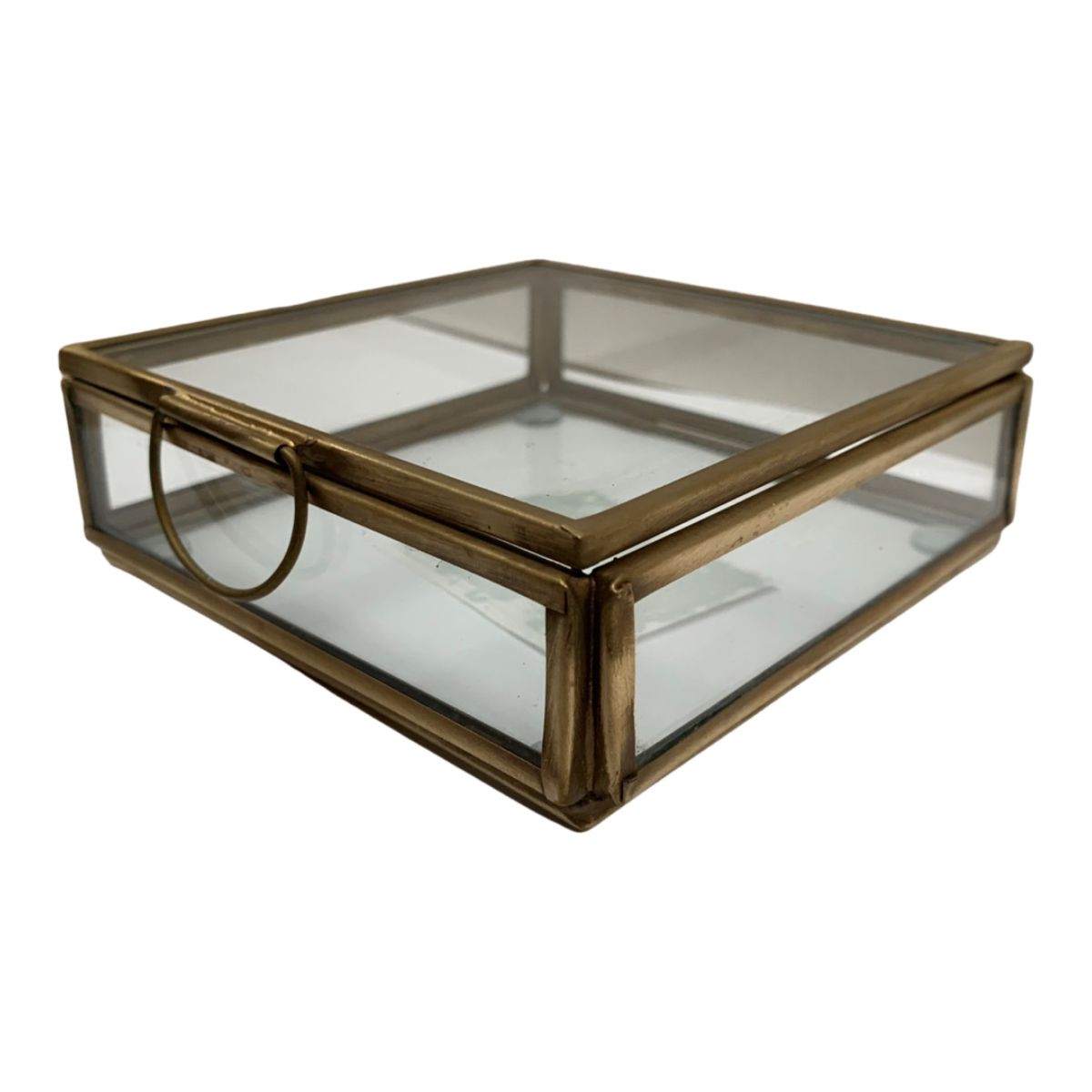 glass box with brass with lid 11x11x4cm