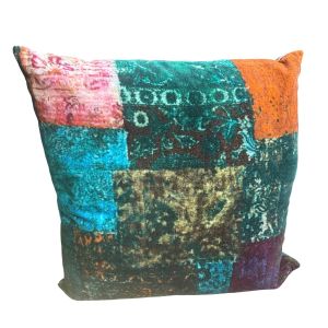Kussen fluweel print vintage patchwork groen terra 50x50cm