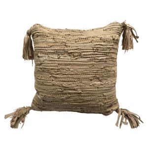 Kussen gerecycled leer geweven beige 45x45cm
