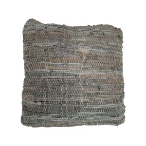 Kussen gerecycled leer geweven lichtgrijs 45x45cm