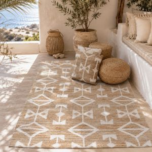 Kussen wit chenille jute accent geweven 50x50cm