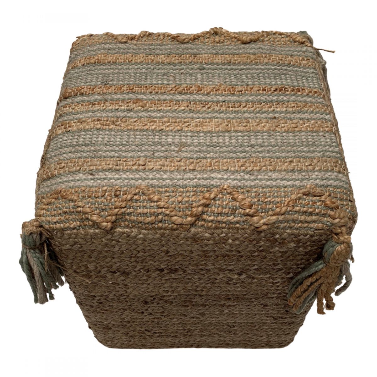 pouf square woven jute wool pet cotton sage white 40x40xhg40cm
