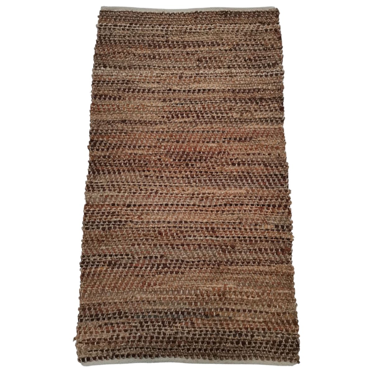 rug 80x140cm woven recycled leather earth tones and jute