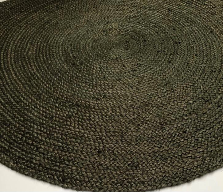 rug braided jute forest green round 150 cm