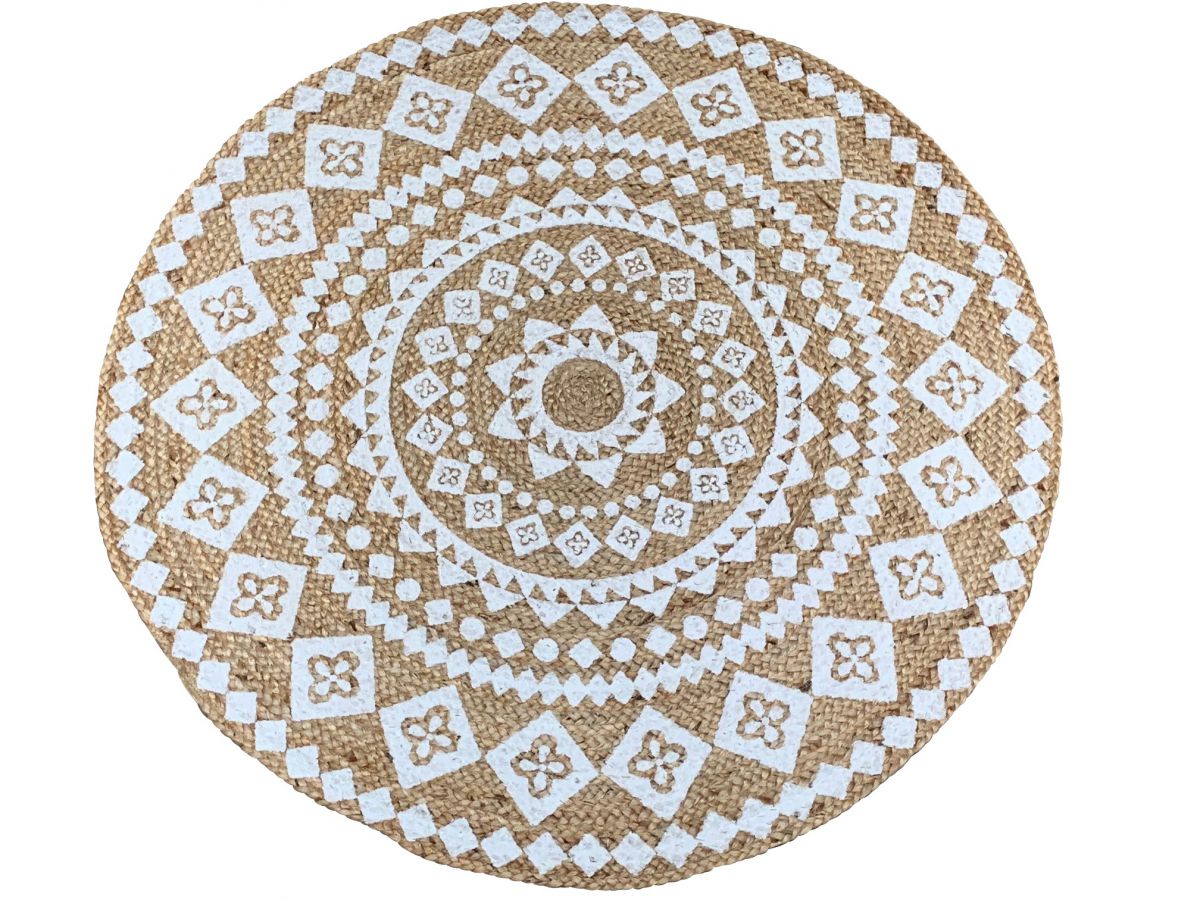rug braided jute white print 150cm