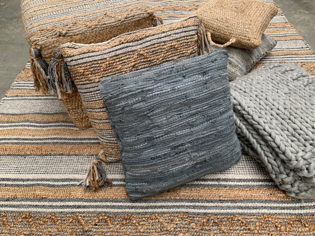 rug braided jute wool pet cotton white grey 200x300cm