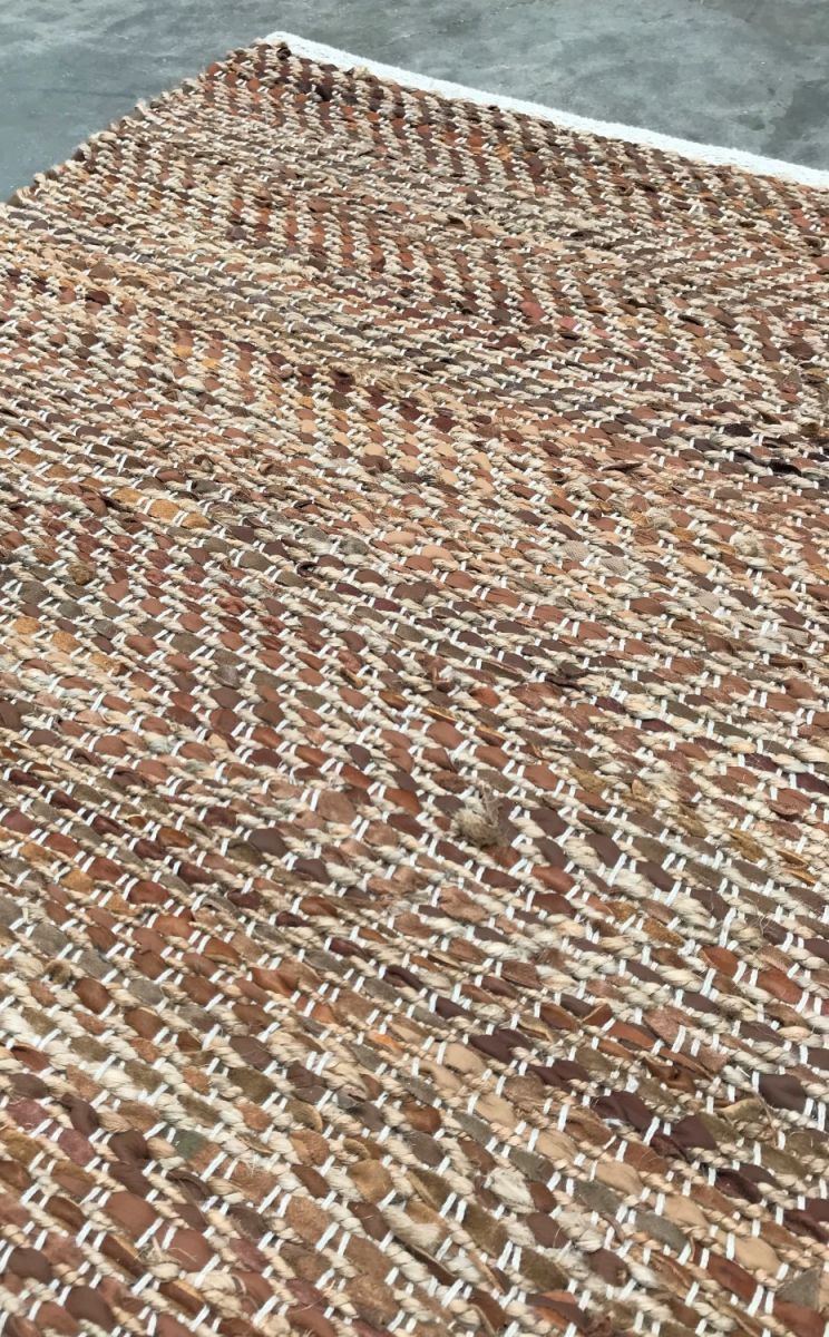 rug brown leather jute 80x140cm