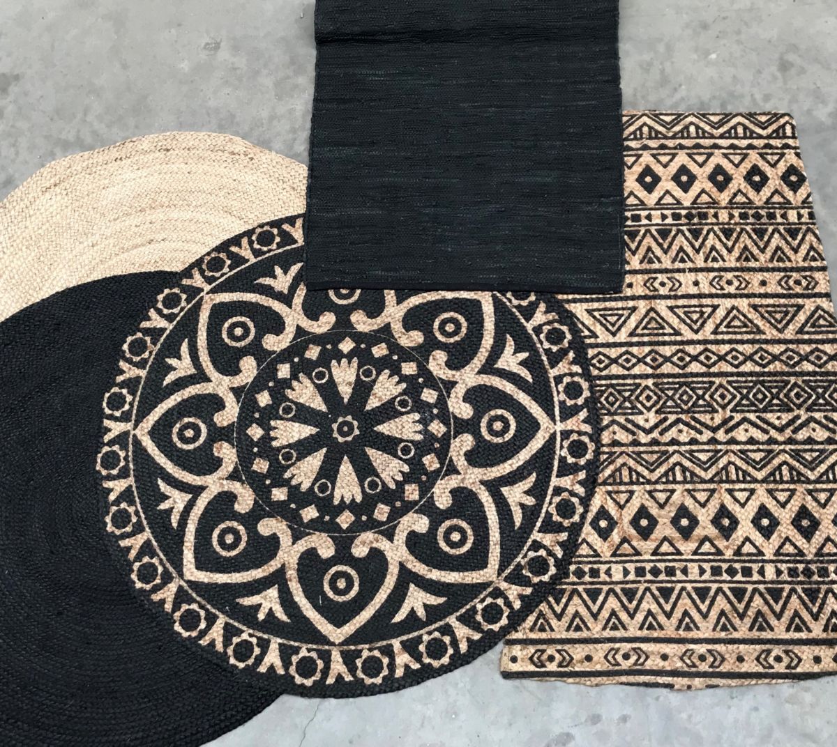 rug jute oriental style print black 120cm