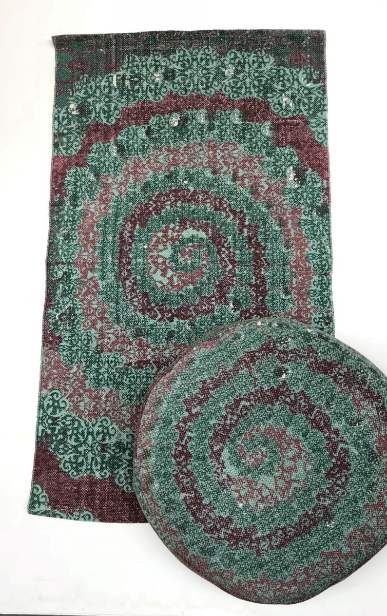 rug cotton blockprint circle multi green 90x150cm