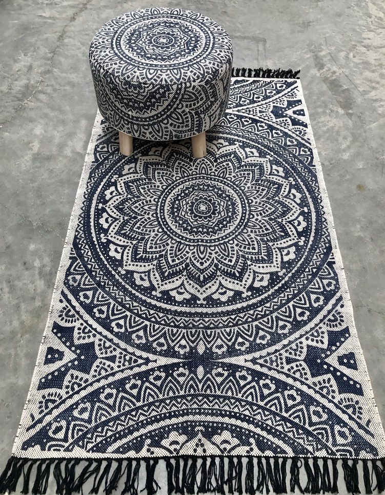 rug cotton with white indigo print 90x150cm