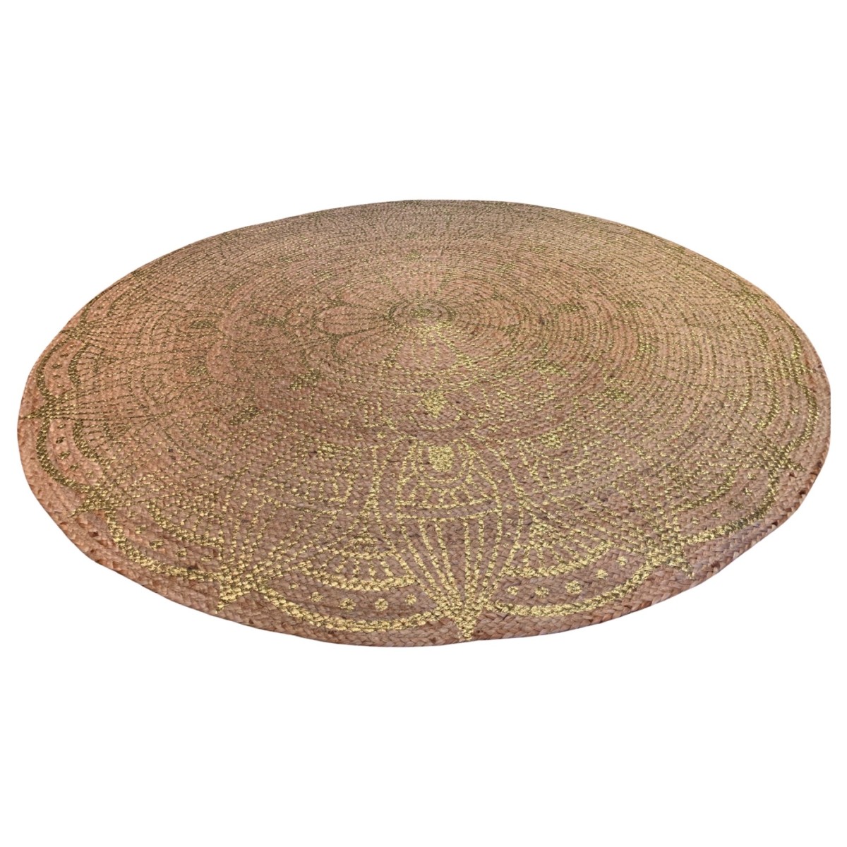 rug jute braided round natural with mandala lotus print 150cm