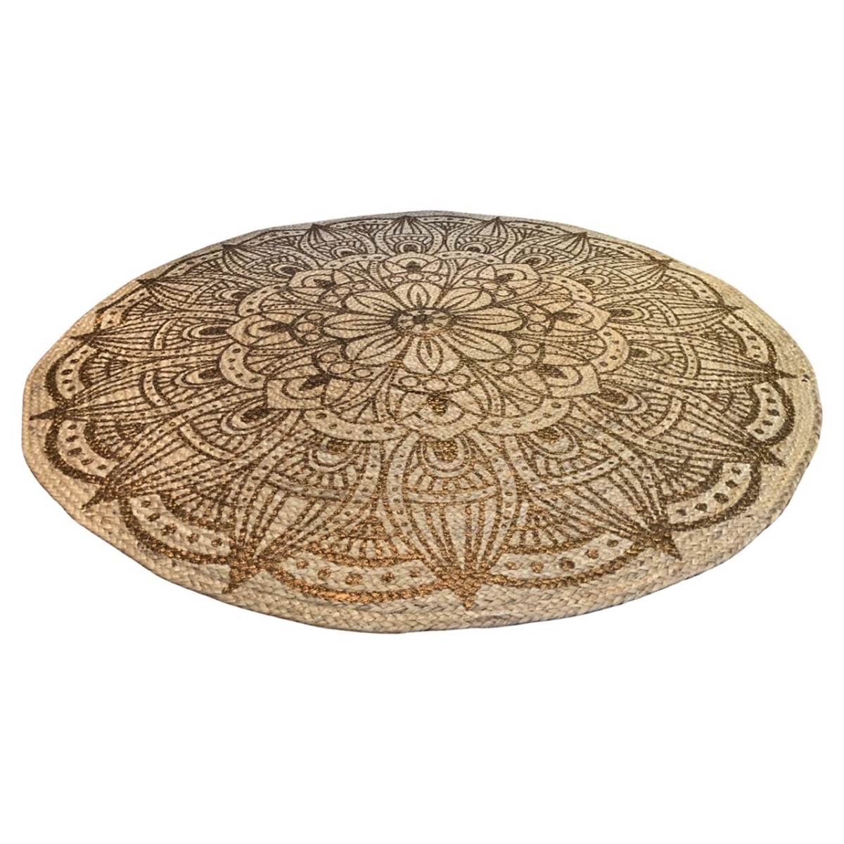 rug jute braided round print copper mandala lotus 150 cm