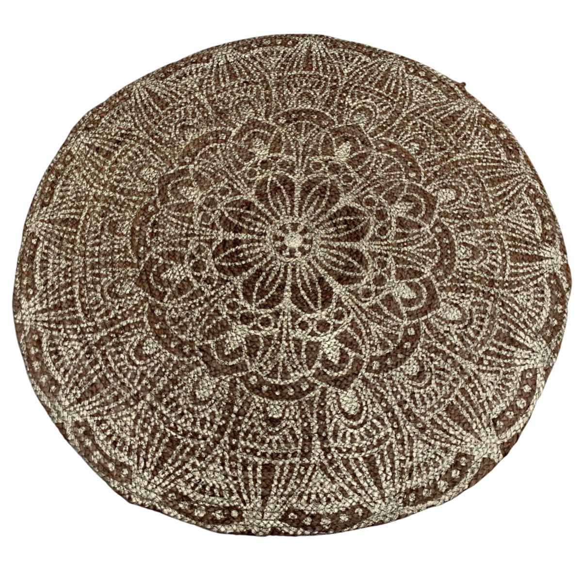 rug oriental bohemain braided hemp with golden lotus flower print 120cm