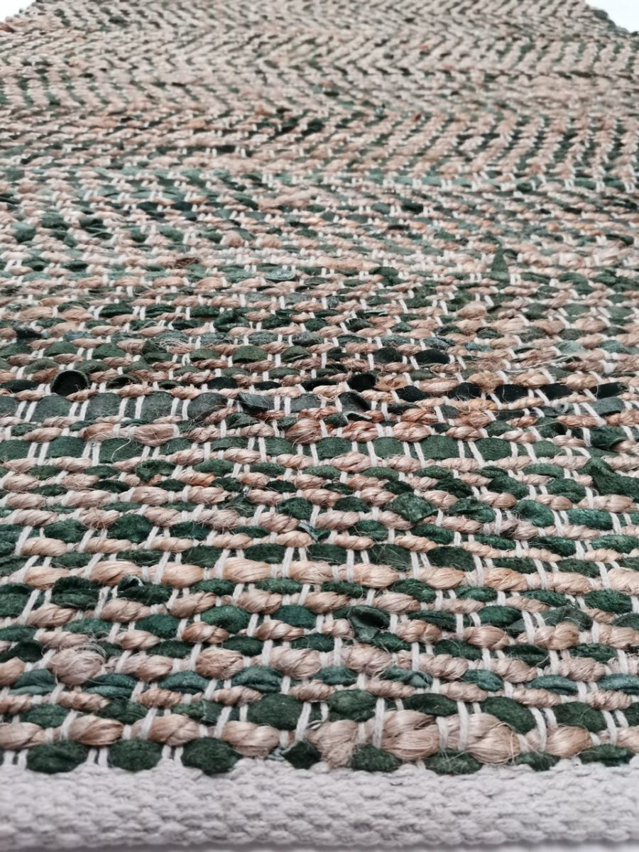 rug recycled leather mix forestgreen and jute 160x230cm