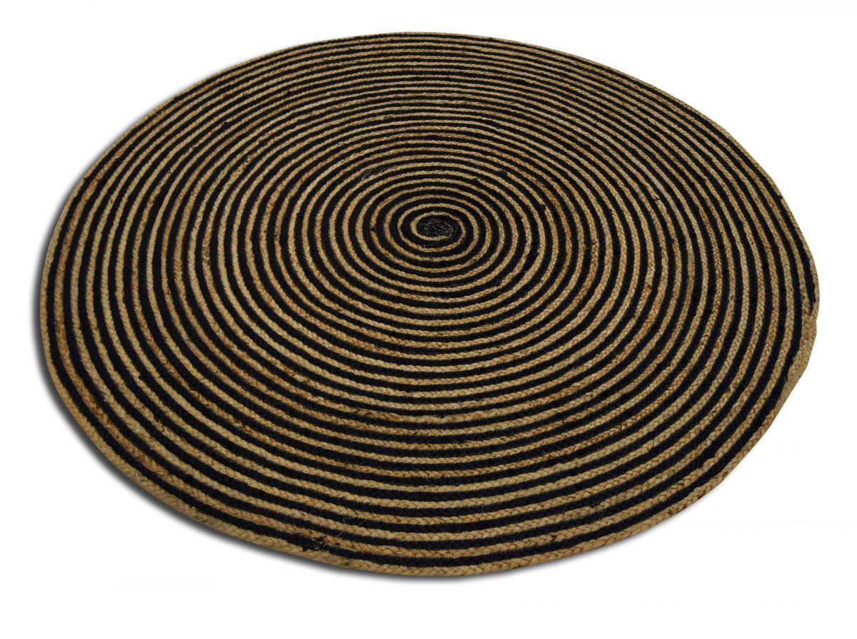 rug round 150cm braided concentric burlap natural and black