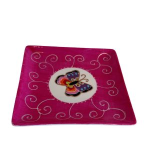 Servies Vlinder bordje porselein roze vierkant 12x12cm Servies Vlinder bordje porselein roze vierkant 12x12cm