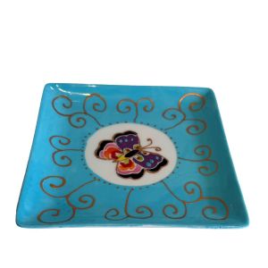 Servies Vlinder bordje vierkant zeeblauw 12x12cm