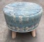 Stool with top in cotton printing seablue and 4 wooden legs ø50hg40cm