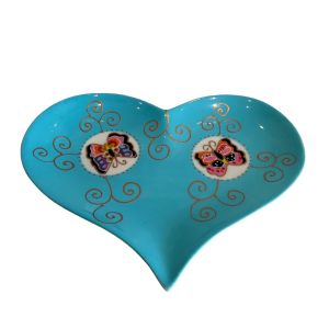 Tableware Butterfly plate heart shape sea blue (19.5 x 13.5 cm)