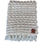 Throw chenille cream ivory with fringes 130x170cm