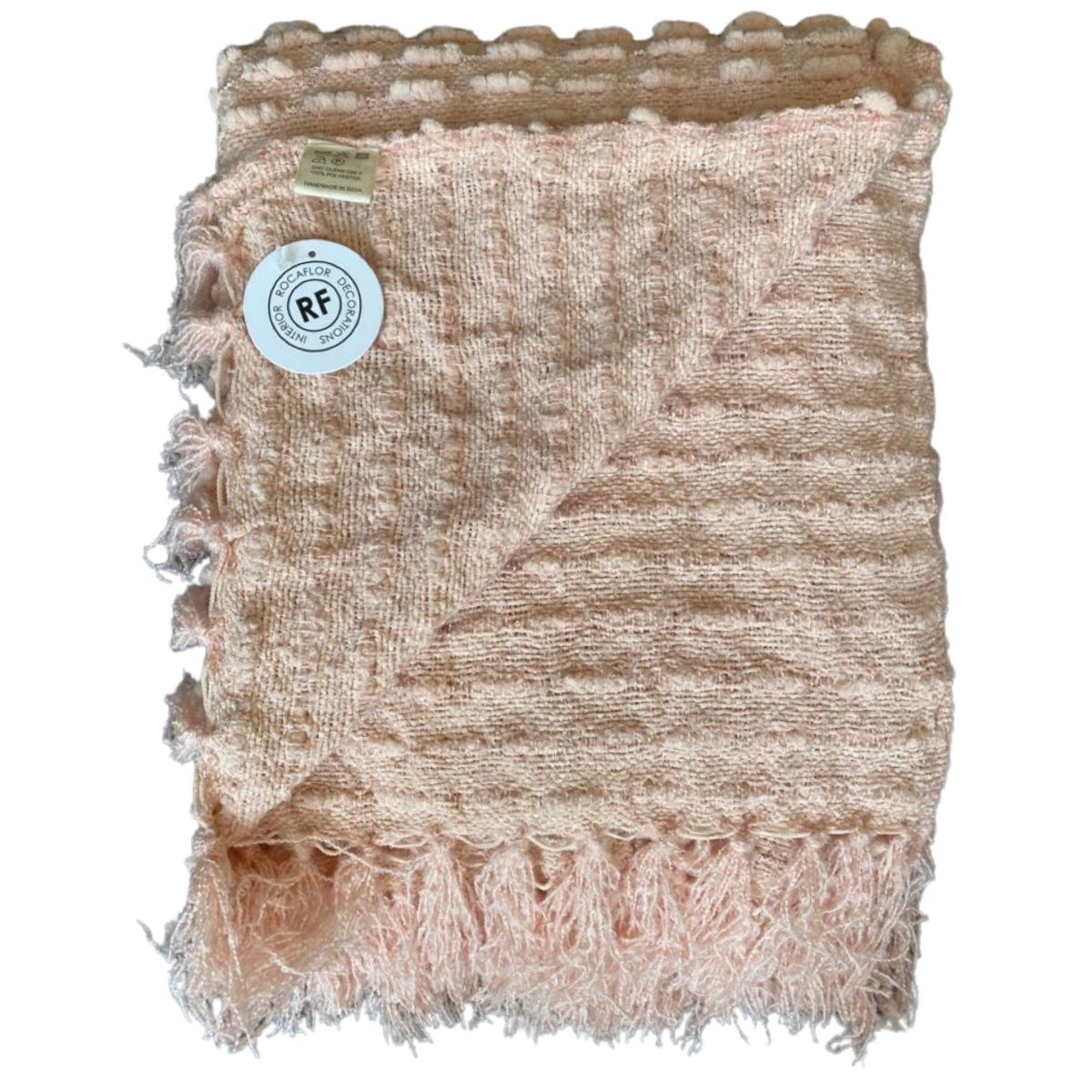 throw chenille pastel pink with fringes 130x170cm