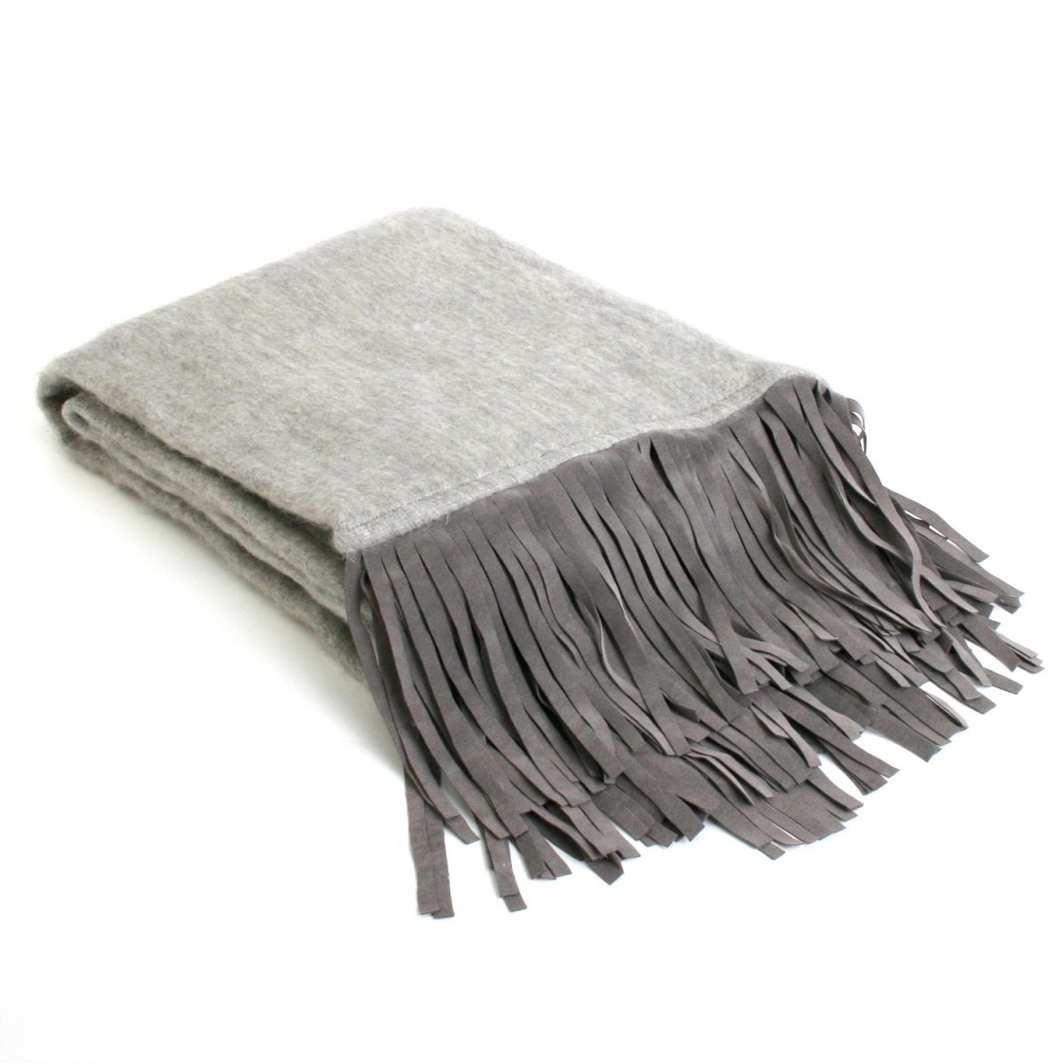 throw wool suede fringes light grey 130x170cm