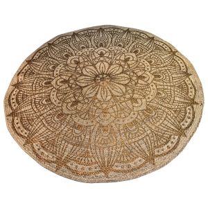 Vloerkleed jute gevlochten rond print Mandala rose goud 120c