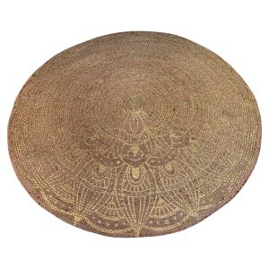 Vloerkleed jute geweven rond goud lotus print ø150cm Mandala