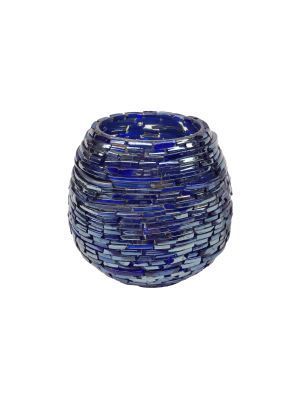 votive of glass with strips of glass mosaic blue s