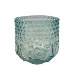 Waxinehouder glas Boeddha turquoise hg 10 ø 10 cm